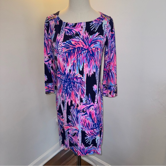 Lilly Pulitzer Women's Medium Sophie UPF 50+ Dress Palms Up Pink Blue Purple - Picture 1 of 6